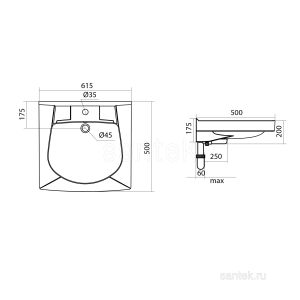 Прямоугольная раковина Santek Пилот 50 1WH110569