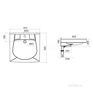 Прямоугольная раковина Santek Пилот 60 1WH301971 Прямоугольная раковина Santek Пилот 60 1WH301971