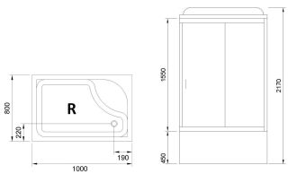 Душевая кабина Royal Bath BP правая стекло чёрное/прозрачное 100x80см RB8100BP5-BT-R