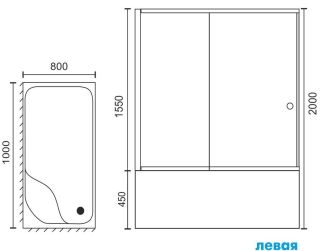 Душевой уголок Royal Bath BP 100x80см левый чёрный RB8100BP-T-BL-L
