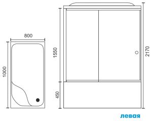 Душевая кабина Royal Bath BP левая стекло чёрное/прозрачное 100x80см RB8100BP3-BT-L