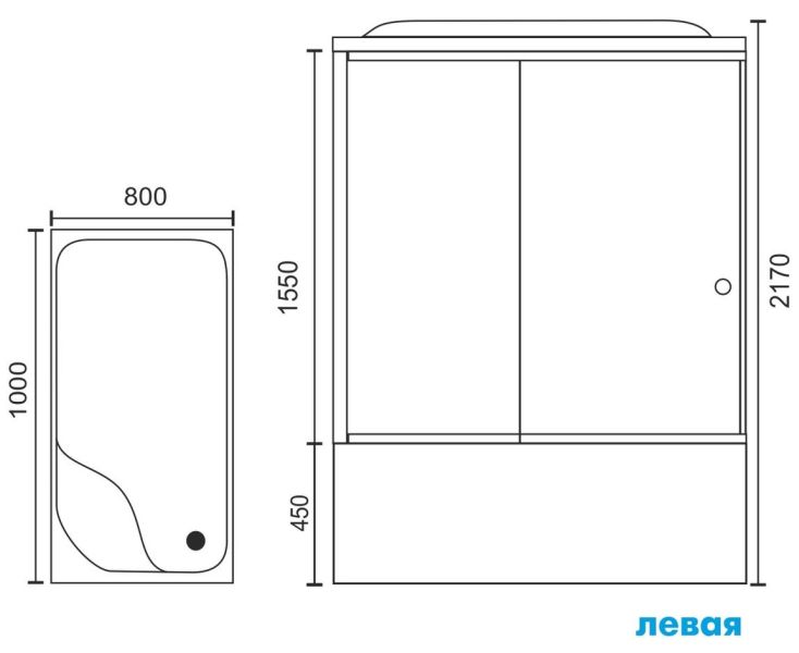 Душевая кабина Royal Bath BP левая стекло белое/прозрачное 100x80см RB8100BP3-WT-L
