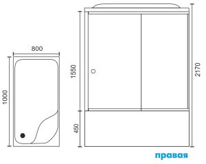 Душевая кабина Royal Bath BP правая стекло чёрное/прозрачное 100x80см RB8100BP3-BT-R