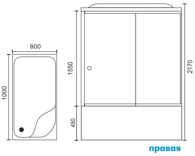 Душевая кабина Royal Bath BP правая стекло белое/матовое 100x80см RB8100BP3-WC-R