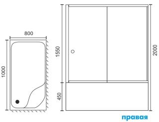 Душевой уголок Royal Bath BP 100x80см правый чёрный RB8100BP-T-BL-R