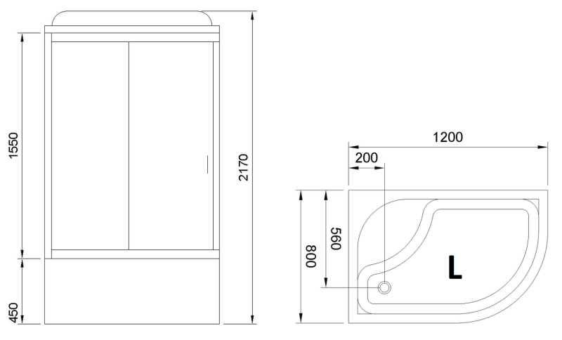 Душевая кабина Royal Bath RB8120BK1-M-L-BL Practic 120x80см чёрный профиль/матовое стекло