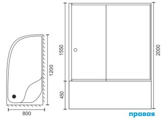 Душевой уголок Royal Bath BK 120x80см правый чёрный RB8120BK-C-BL-R