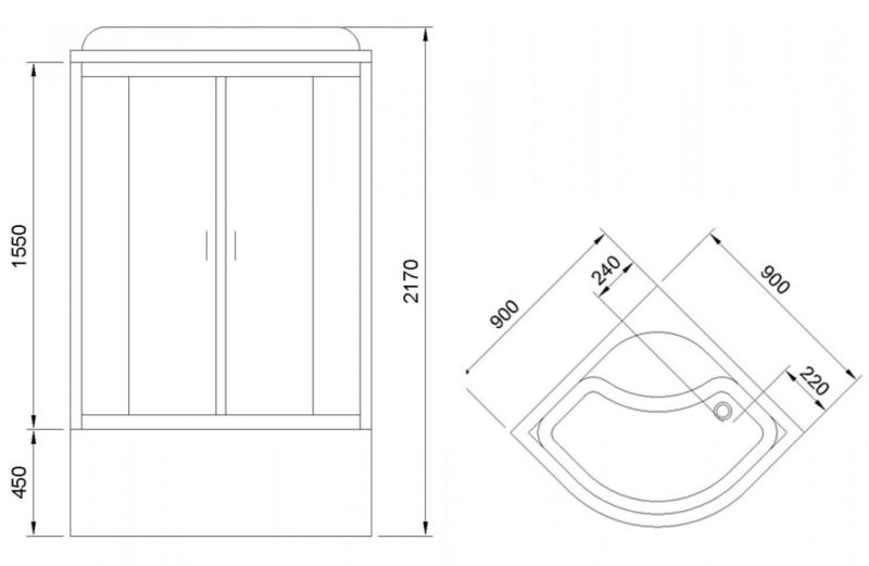 Душевая кабина Royal Bath RB90BK1-M-BL Practic 90x90см чёрный профиль/матовое стекло