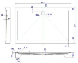 Душевой поддон Royal Bath 140x90см белый RB9140HP