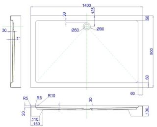 Душевой поддон Royal Bath 140x90см белый RB9140HP Душевой поддон Royal Bath 140x90см белый RB9140HP