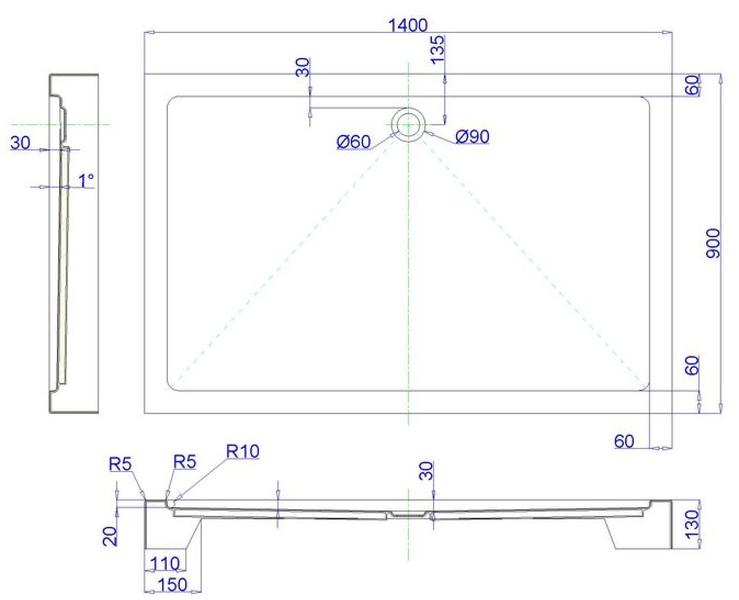 Душевой поддон Royal Bath 140x90см белый RB9140HP