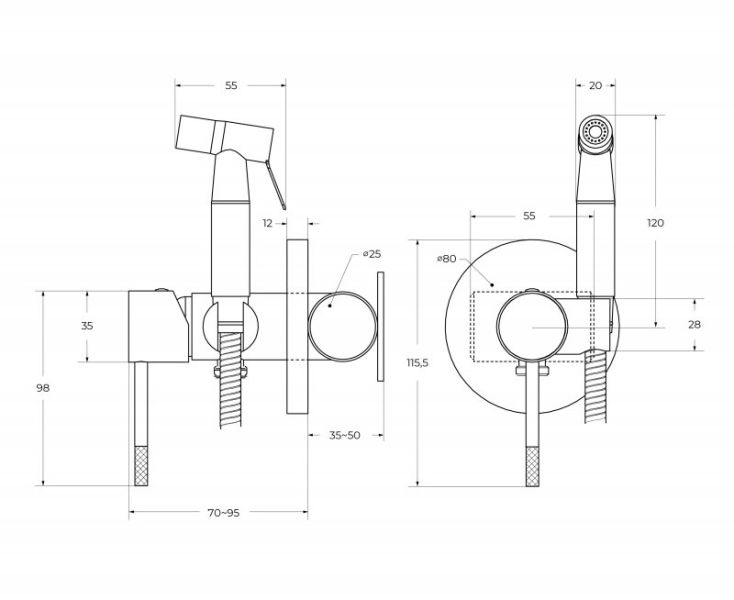 Гигиенический душ Cezares Relax RELAX-DIF-NOP С ВНУТРЕННЕЙ ЧАСТЬЮ, чёрный