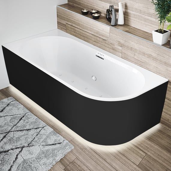 Акриловая ванна Riho Desire Corner Velvet Sparkle System LED Fall B087010220 R 184x84см с аэромассажем и подсветкой заполнение через перелив чёрный матовый/белый матовый