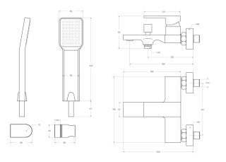 Смеситель BelBagno для ванны и душа в комплекте с ручным душем, шлангом и держателем, хром ROM-VASM-CRM
