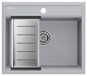 Комплект Paulmark: мойка Stepia 60 и коландер Advance PM115951-GRS+A375-BS серый дым/брашированная нержавеющая сталь