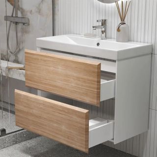 Тумба под раковину подвесная Velvex Gesso tp.GES.9696.80.2Y белый матовый/дуб сонома, 80 см Тумба под раковину подвесная Velvex Gesso tp.GES.9696.80.2Y белый матовый/дуб сонома, 80 см