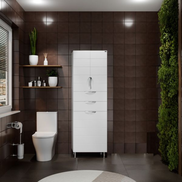 Напольный шкаф-пенал Санта Родос 506006 60 см с бельевой корзиной белый