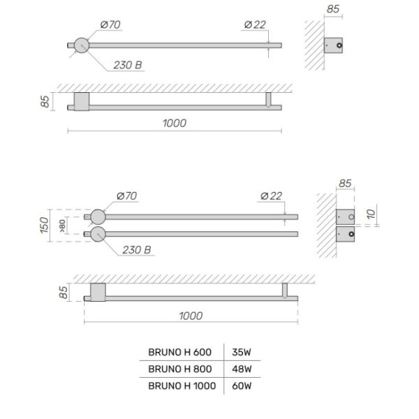 Электрический полотенцесушитель Broner Bruno BR.007.080.0000.RAL 9005M 80 см с кнопкой чёрный матовый