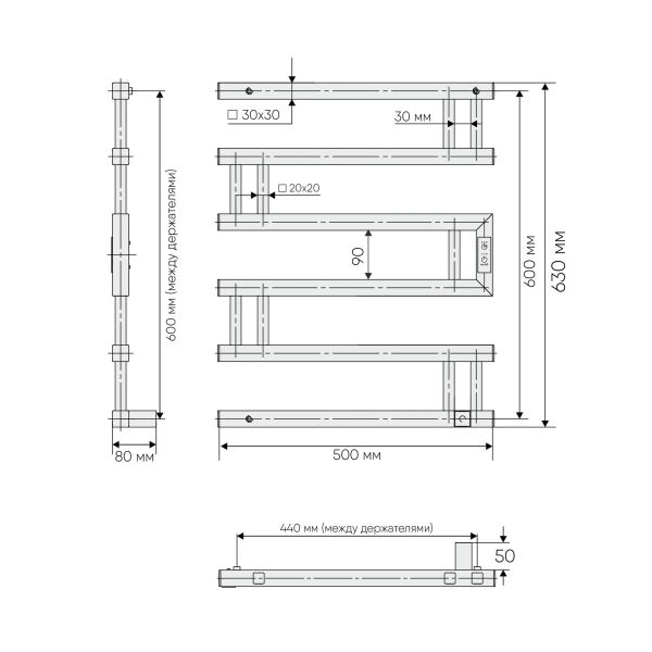 Полотенцесушитель электрический Indigo Muza DGM60-50GFMRt 60x50 см графит металлик