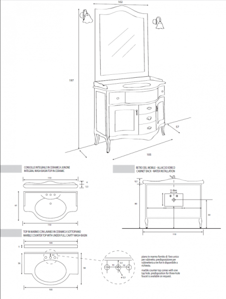 Тумба под раковину Cezares 103x80 RUBINO.BA.BLO