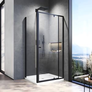 Душевой уголок Veconi Rovigo RV-026B, 1100х900х1950, черный матовый, стекло прозрачное