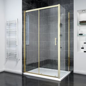 Душевой уголок Veconi Rovigo RV-055G, 1400х800х1950, золото брашинг, прозрачное стекло