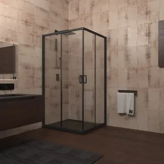 Душевой уголок Veconi Rovigo RV-13, 1100x1100x1950, черный, стекло прозрачное Душевой уголок Veconi Rovigo RV-13, 1100x1100x1950, черный, стекло прозрачное