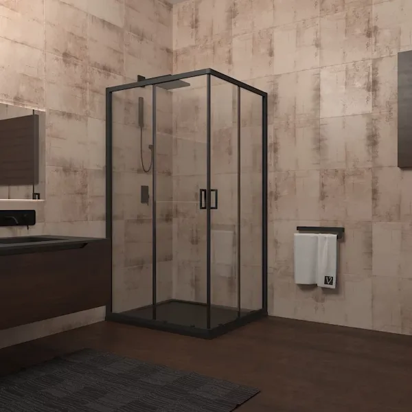 Душевой уголок Veconi Rovigo RV-13, 900x900x1950, черный, стекло прозрачное Душевой уголок Veconi Rovigo RV-13, 900x900x1950, черный, стекло прозрачное