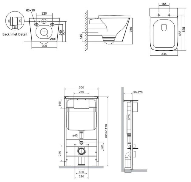 Комплект SantiLine SL-5027+SL-01 безободковый белый унитаз с сиденьем микролифт и инсталляция с клавишей смыва хром