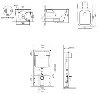 Комплект Унитаз подвесной SantiLine SL-5027MB безободковый, с микролифтом, система смыва Tornado + Инсталляция SantiLine SL-04 с черной кнопкой смыва