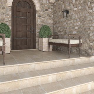 Керамогранит Exagres Ступень фронтальная С0005519 1237206 Peldano Stone Ocre 33x33х4 антискользящая