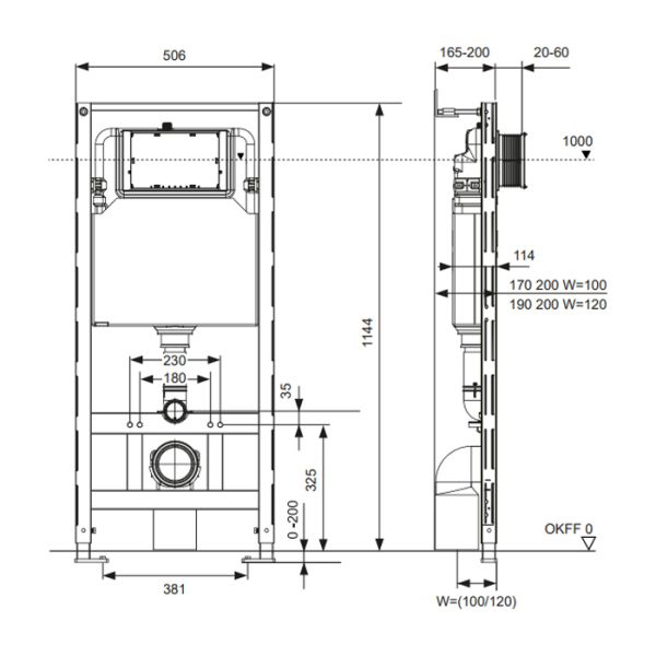 Застенный модуль TECEspring profil S300300 114 см
