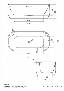 Акриловая ванна Black&White Swan 120SB00 170x80 см белый