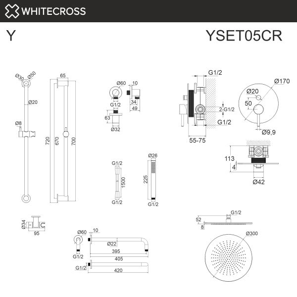Душевой комплект WHITECROSS Y YSET05GM оружейная сталь
