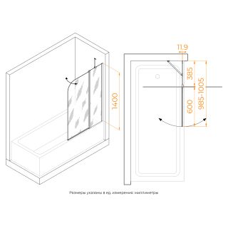 Шторка на ванну RGW SC-011B 351101110-14 100 см профиль чёрный стекло прозрачное