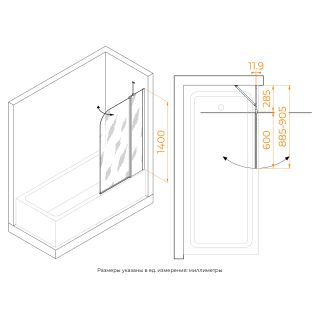 Шторка на ванну RGW SC-011B 351101109-14 90 см профиль чёрный стекло прозрачное
