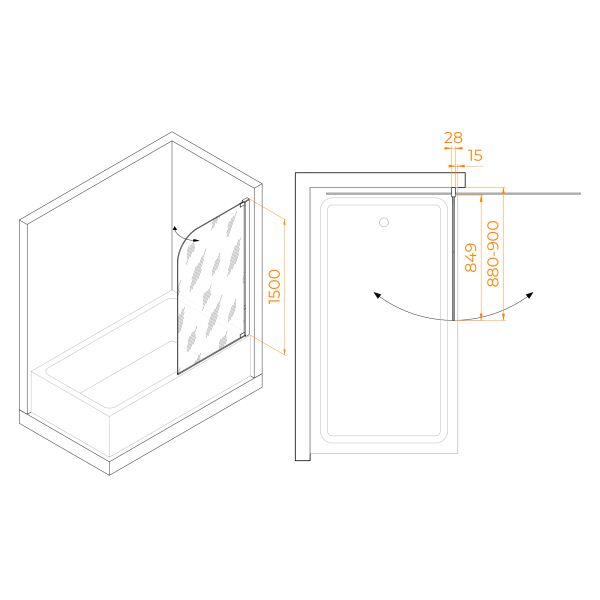 Шторка на ванну RGW SC-01 03110109-11 90см хром