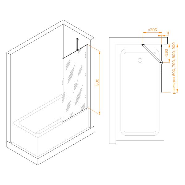 Шторка на ванну RGW SC-150 351115006-11 60см хром