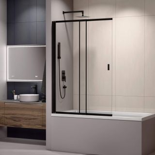 Шторка на ванну RGW SC-40B 03114010-14 100 см профиль чёрный стекло прозрачное