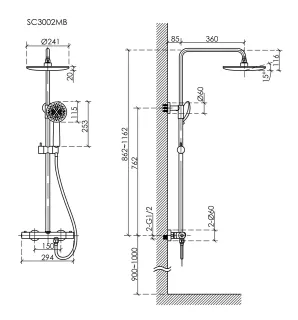 Душевая стойка Sancos Game SC3002MB с термостатом чёрный матовый
