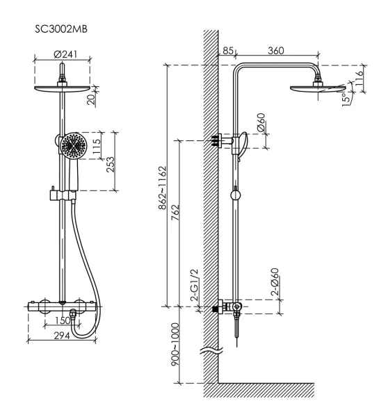 Душевая стойка Sancos Game SC3002MB с термостатом чёрный матовый