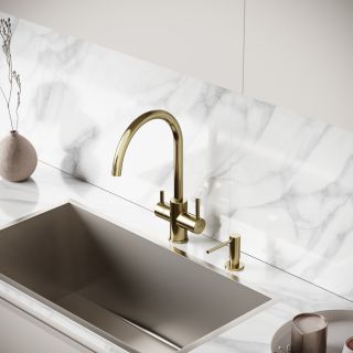 Смеситель для кухни Sancos Тапер (Taper) SC4012BG с краном для фильтра брашированное золото