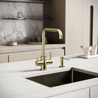 Смеситель для кухни Sancos Вела (Vela) SC4013BG с краном для фильтра брашированное золото