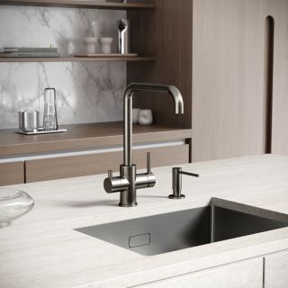 Смеситель для кухни Sancos Вела (Vela) SC4013GG с краном для фильтра воронёная сталь