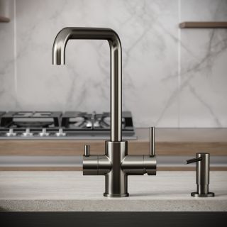Смеситель для кухни Sancos Вела (Vela) SC4013GG с краном для фильтра воронёная сталь