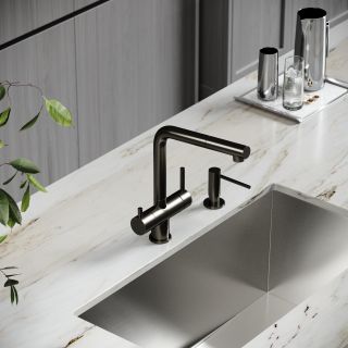 Смеситель для кухни Sancos Спин (Spin) SC4015GG с краном для фильтра и вытяжным изливом воронёная сталь