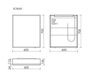Зеркальный шкаф с подсветкой Sancos Evoke SC8060 60 см серый