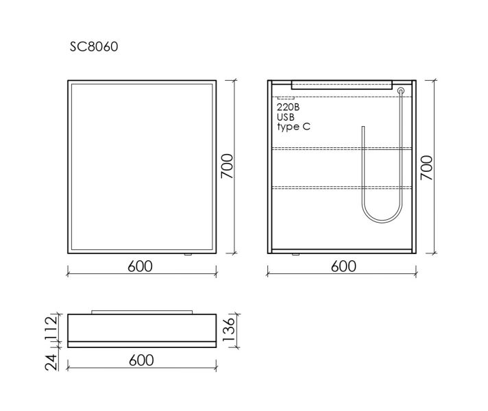 Зеркальный шкаф с подсветкой Sancos Evoke SC8060 60 см серый