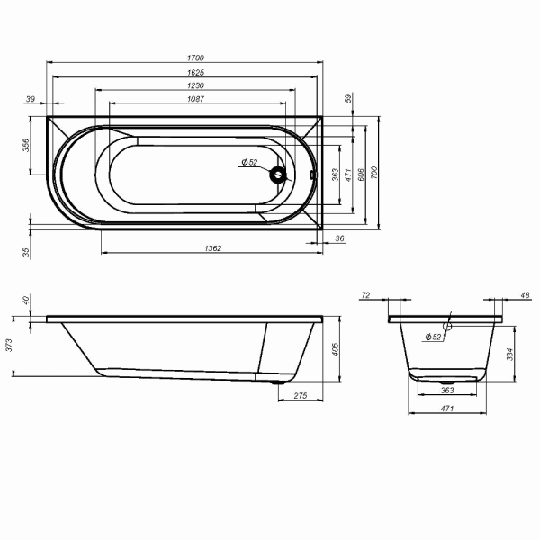 Ванна акриловая Am.Pm X-Joy W94A-170R70W-A 170x70 см правосторонняя белый