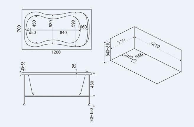 Акриловая ванна Bas Кемерон 120x70 см без гидромассажа